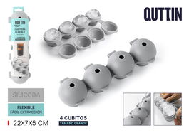Quttin Cubitera Flexible Silicona Roja 4 Cubitos 22.2 cm x 7 cm x 5.2 cm (12 Unidades)