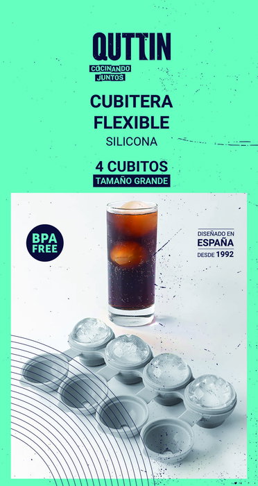 Quttin Cubitera Flexible Silicona Roja 4 Cubitos 22.2 cm x 7 cm x 5.2 cm (12 Unidades)