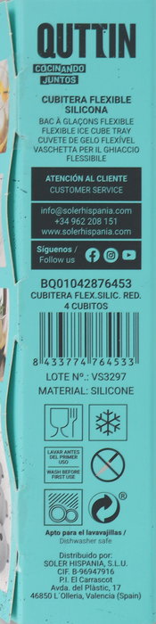 Quttin Cubitera Flexible Silicona Roja 4 Cubitos 22.2 cm x 7 cm x 5.2 cm (12 Unidades)