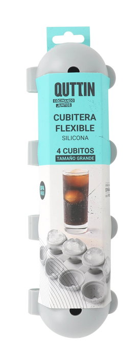 Quttin Cubitera Flexible Silicona Roja 4 Cubitos 22.2 cm x 7 cm x 5.2 cm (12 Unidades)