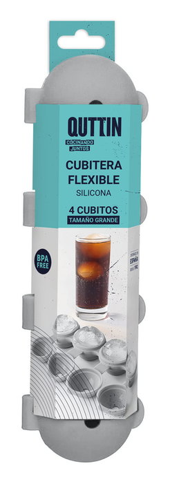 Quttin Cubitera Flexible Silicona Roja 4 Cubitos 22.2 cm x 7 cm x 5.2 cm (12 Unidades)