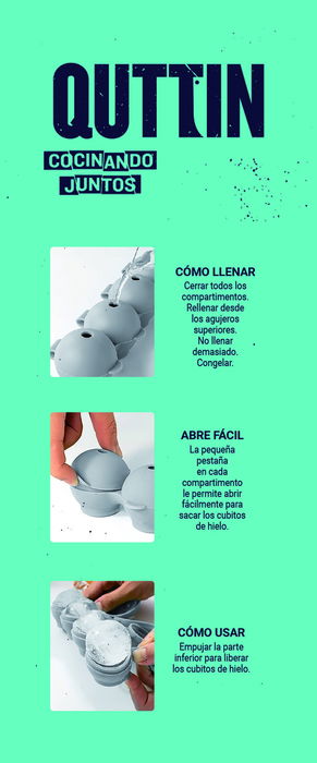 Quttin Cubitera Flexible Silicona Roja 4 Cubitos 22.2 cm x 7 cm x 5.2 cm (12 Unidades)