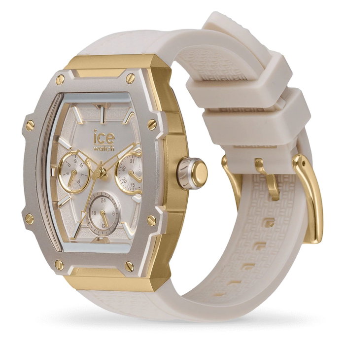 Ice Reloj 022869 con caja dorada y correa blanca