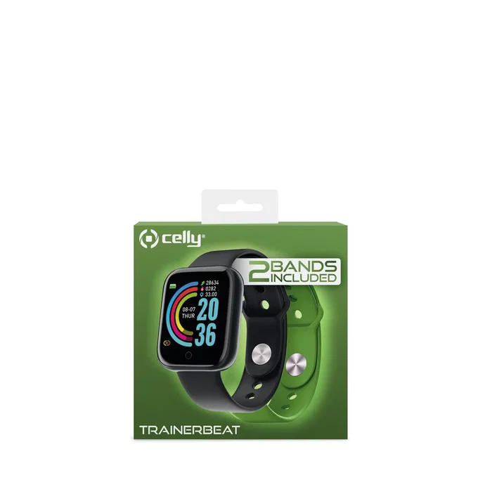 Celly TRAINERBEAT Smartwatch Reloj Inteligente Deportivo con Monitor Cardíaco, Oxígeno en Sangre, Sueño, IP67, Bluetooth, Correas Intercambiables - Negro