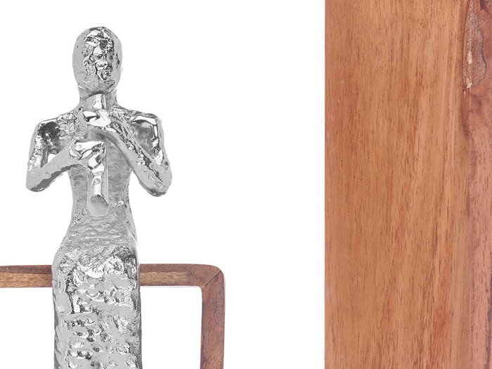 Giftdecor Figura Metal Flauta Plata con Soporte Madera 13 x 27 x 13 cm (Set de 6)