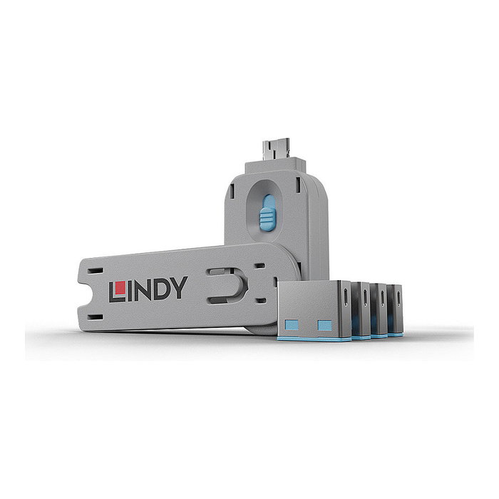 Lindy Bloqueador de puerto USB Tipo A con 4 bloqueadores y 1 clave, Azul