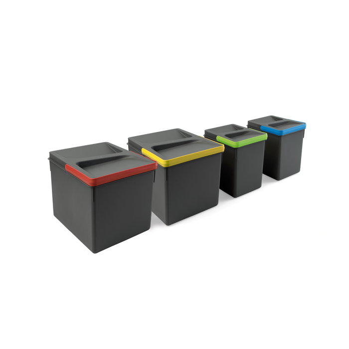 Emuca Kit de contenedores de reciclaje para cajón de cocina con base Recycle altura 216mm, 2x12litros, 2x6litros, módulo 800mm, Plástico gris antracita Emuca Kit de contenedores de reciclaje para cajón de cocina con base Recycle altura 216mm, 2x12litros, 2x6litros, módulo 800mm, Plástico gris antracita