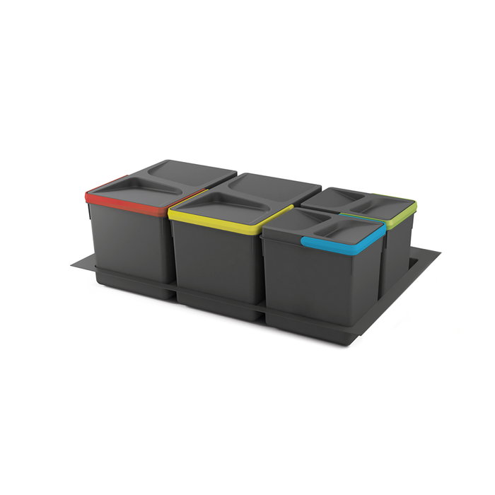 Emuca Kit de contenedores de reciclaje para cajón de cocina con base Recycle altura 216mm, 2x12litros, 2x6litros, módulo 800mm, Plástico gris antracita Emuca Kit de contenedores de reciclaje para cajón de cocina con base Recycle altura 216mm, 2x12litros, 2x6litros, módulo 800mm, Plástico gris antracita