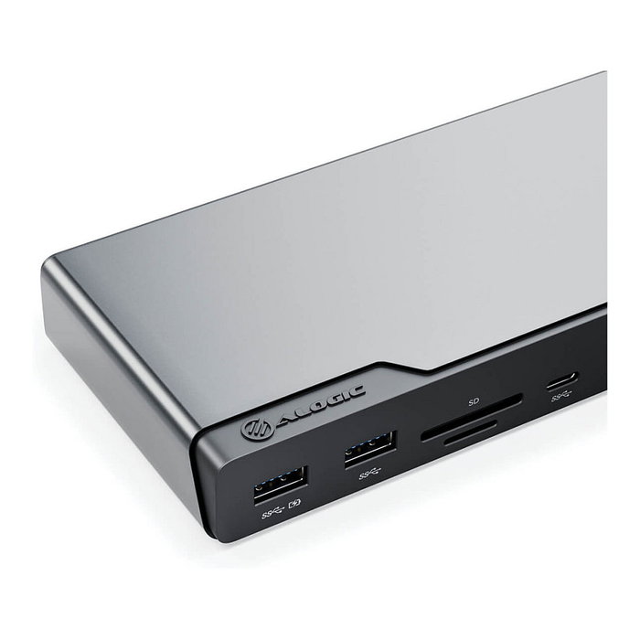 ALOGIC DV4 Dock Station 14-en-1 USB-C Hub con Quad Display 4K @60Hz, 100W PD, Gigabit Ethernet, Lectora SD, 4x USB, Audio - Gris ALOGIC DV4 Dock Station 14-en-1 USB-C Hub con Quad Display 4K @60Hz, 100W PD, Gigabit Ethernet, Lectora SD, 4x USB, Audio - Gris