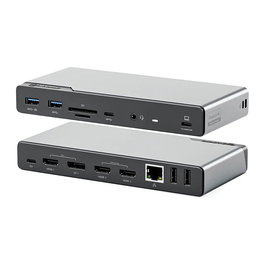 ALOGIC DV4 Dock Station 14-en-1 USB-C Hub con Quad Display 4K @60Hz, 100W PD, Gigabit Ethernet, Lectora SD, 4x USB, Audio - Gris
