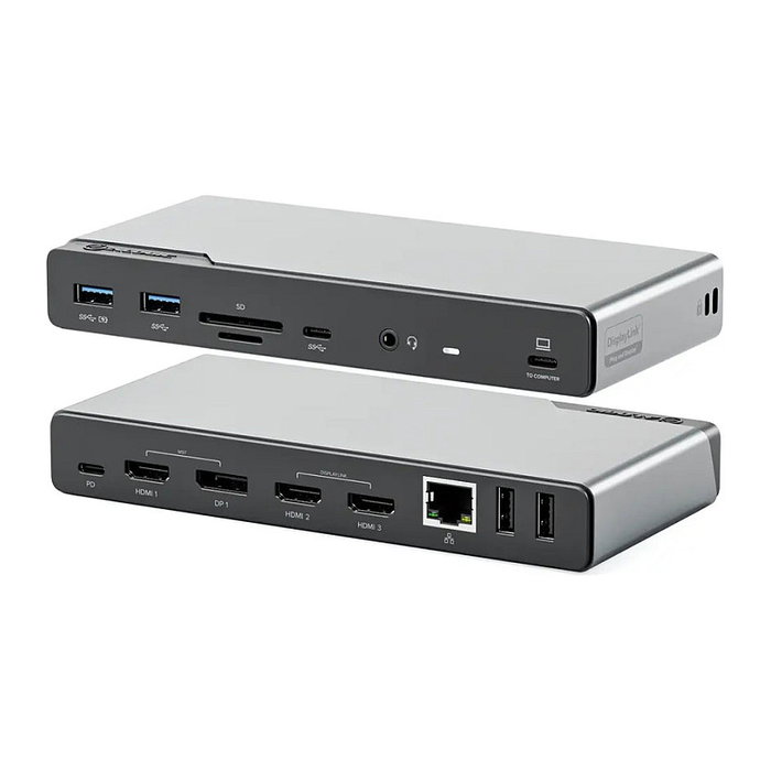 ALOGIC DV4 Dock Station 14-en-1 USB-C Hub con Quad Display 4K @60Hz, 100W PD, Gigabit Ethernet, Lectora SD, 4x USB, Audio - Gris ALOGIC DV4 Dock Station 14-en-1 USB-C Hub con Quad Display 4K @60Hz, 100W PD, Gigabit Ethernet, Lectora SD, 4x USB, Audio - Gris