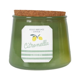 Home Deco Factory Vela Citronela Tarro Vidrio Corcho Bain De Soleil Cera Parafina 200g Duración 25h