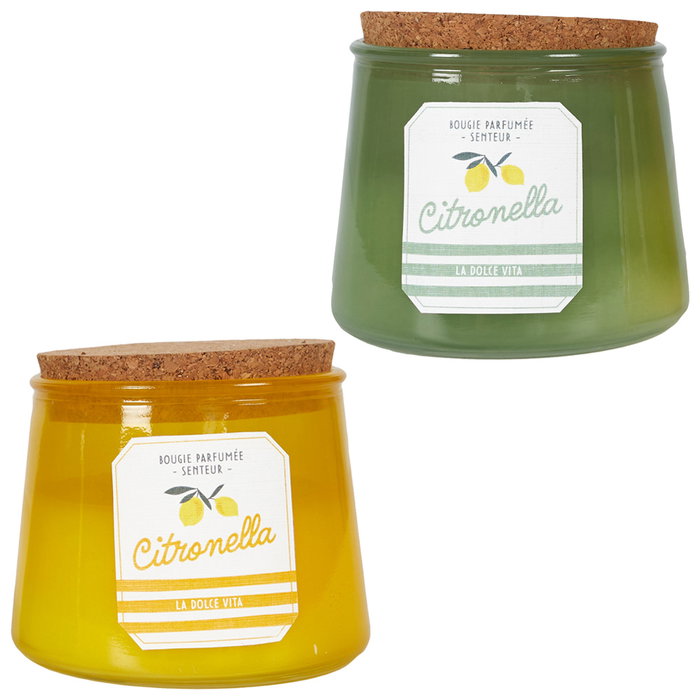 Home Deco Factory Vela Citronela Tarro Vidrio Corcho Bain De Soleil Cera Parafina 200g Duración 25h