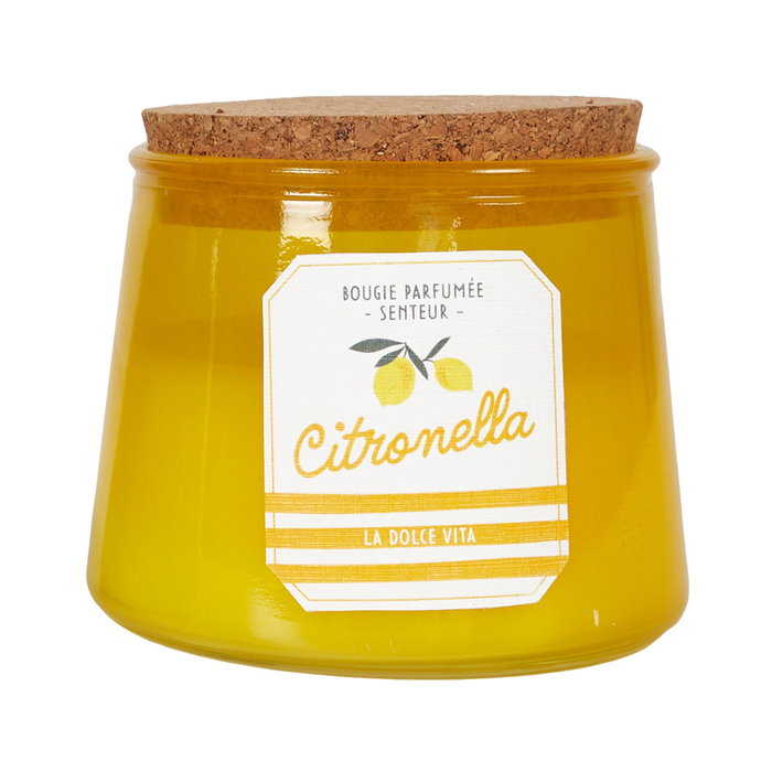 Home Deco Factory Vela Citronela Tarro Vidrio Corcho Bain De Soleil Cera Parafina 200g Duración 25h