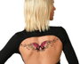 Tatuaje temporal de mariposa rosa con motivos decorativos negros para espalda