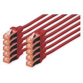 Digitus CAT 6 S/FTP Patchkabel, 0.25m, Rojo - Cable de Red Ethernet Cat6 con Blindaje S/FTP (S-STP), 10 Unidades