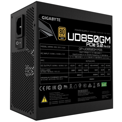 Gigabyte 28200-U85GB-1CEUR Fuente de Alimentación 850W 80 PLUS Gold PCIe Gen 5.1 ATX 3.1 Completamente Modular EU
