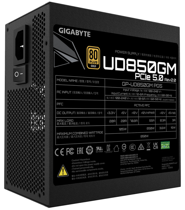 Gigabyte UD850GM PG5 V2 850W 80 PLUS Gold ATX 3.1 Modular Negro