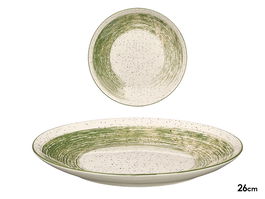 Vessia Plato Llano Patinado Verde 26 cm, Cerámica de Porcelana, Blanco y Verde, Plato Redondo 27.2x27.2x3 cm (Set de 24)