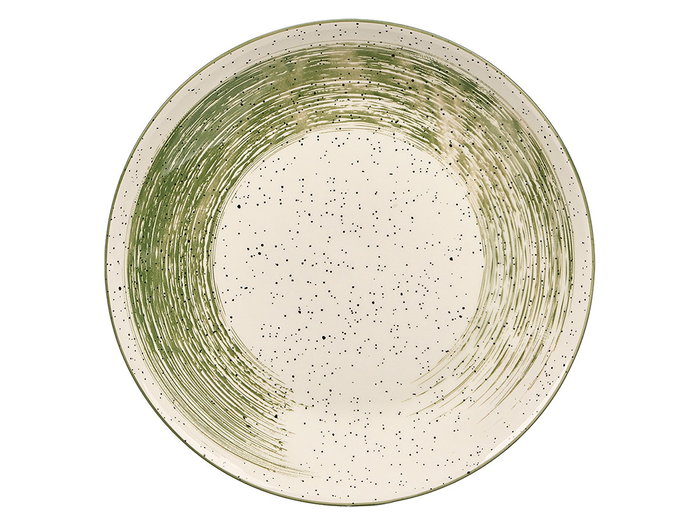 Vessia Plato Llano Patinado Verde 26 cm, Cerámica de Porcelana, Blanco y Verde, Plato Redondo 27.2x27.2x3 cm (Set de 24)