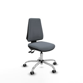 Silla de oficina Elche con mecanismo Asincro tapizada con Tela color Gris. Equipada con Base cromada, Sin brazos y Ruedas 65 mm parqué