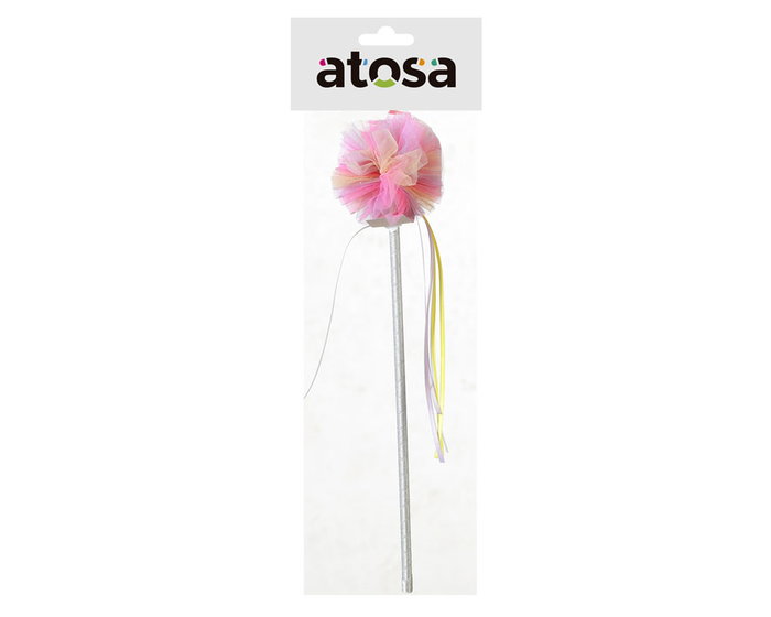 Varita Princesa con Pompón Blanco y Rosa y Cintas Doradas Varita Princesa con Pompón Blanco y Rosa y Cintas Doradas