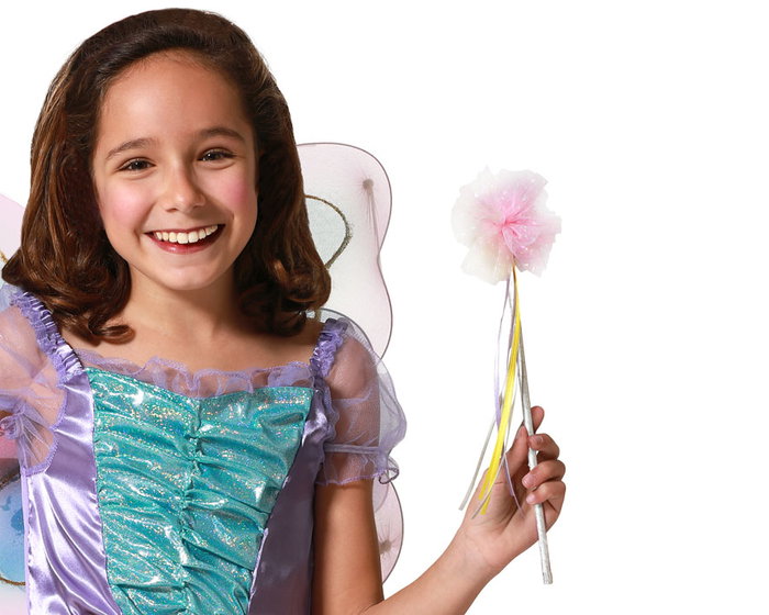 Varita Princesa con Pompón Blanco y Rosa y Cintas Doradas Varita Princesa con Pompón Blanco y Rosa y Cintas Doradas