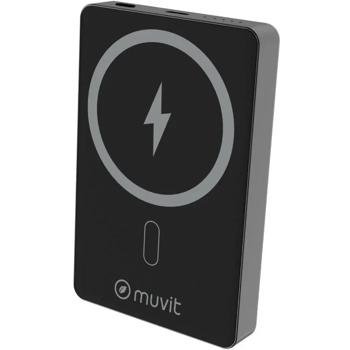 Muvit Power Bank 10000mAh MCCHP0010, Aluminio, Carga Inalámbrica MagSafe 15W + Cable USB-C PD20W, Negro