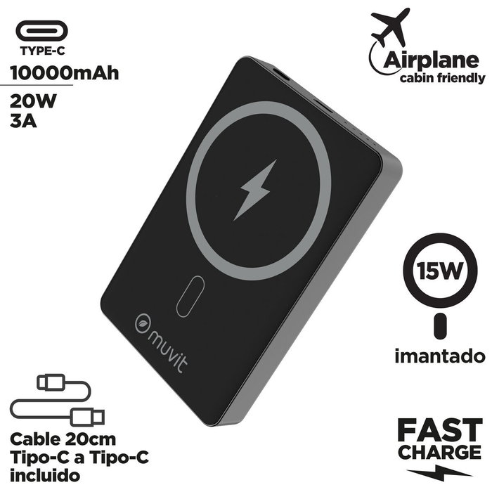 Muvit For Change Powerbank 10000mAh MCCHP0010 20W Wireless Negra Muvit For Change Powerbank 10000mAh MCCHP0010 20W Wireless Negra