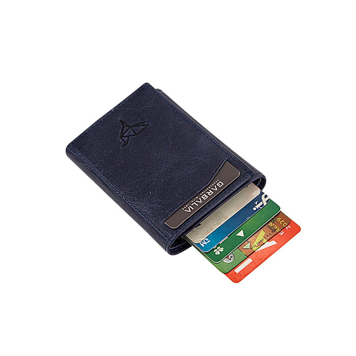 Zoozie Bags Bryant Cartera para Hombre Piel Auténtica Azul Oscuro 10.5x2x8 cm
