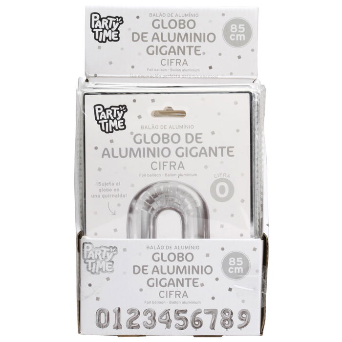 Party Time Globo Cifra Plateado Fiesta Decoración Cumpleaños Altura 85 cm
