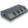 ICY BOX IB-HUB1405 Hub USB 3.0 4 Puertos con Conmutador por Puerto, Aluminio, 5 Gbps, USB Tipo-B a 4x Tipo-A