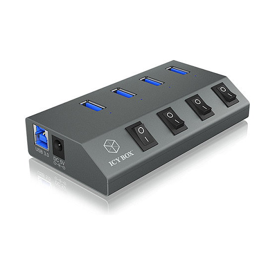 ICY BOX IB-HUB1405 Hub USB 3.2 Gen 1 con 4 puertos Type-A y interruptores individuales ICY BOX IB-HUB1405 Hub USB 3.2 Gen 1 con 4 puertos Type-A y interruptores individuales