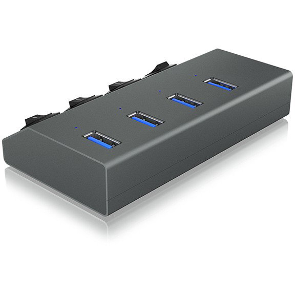 ICY BOX IB-HUB1405 Hub USB 3.0 4 Puertos con Conmutador por Puerto, Aluminio, 5 Gbps, USB Tipo-B a 4x Tipo-A ICY BOX IB-HUB1405 Hub USB 3.0 4 Puertos con Conmutador por Puerto, Aluminio, 5 Gbps, USB Tipo-B a 4x Tipo-A