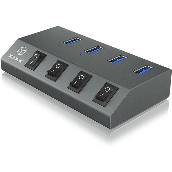 ICY BOX IB-HUB1405 Hub USB 3.0 4 Puertos con Conmutador por Puerto, Aluminio, 5 Gbps, USB Tipo-B a 4x Tipo-A ICY BOX IB-HUB1405 Hub USB 3.0 4 Puertos con Conmutador por Puerto, Aluminio, 5 Gbps, USB Tipo-B a 4x Tipo-A