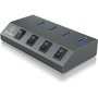 ICY BOX IB-HUB1405 Hub USB 3.0 4 Puertos con Conmutador por Puerto, Aluminio, 5 Gbps, USB Tipo-B a 4x Tipo-A