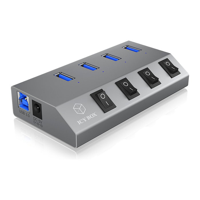 ICY BOX IB-HUB1405 Hub USB 3.2 Gen 1 con 4 puertos Type-A y interruptores individuales ICY BOX IB-HUB1405 Hub USB 3.2 Gen 1 con 4 puertos Type-A y interruptores individuales