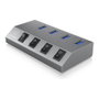 ICY BOX IB-HUB1405 Hub USB 3.2 Gen 1 con 4 puertos Type-A y interruptores individuales