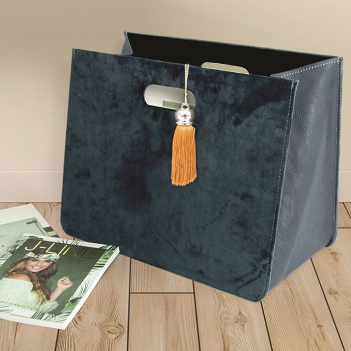 Home Deco Factory Revistero Plegable Terciopelo Azul para Revistas 30x19x40 cm