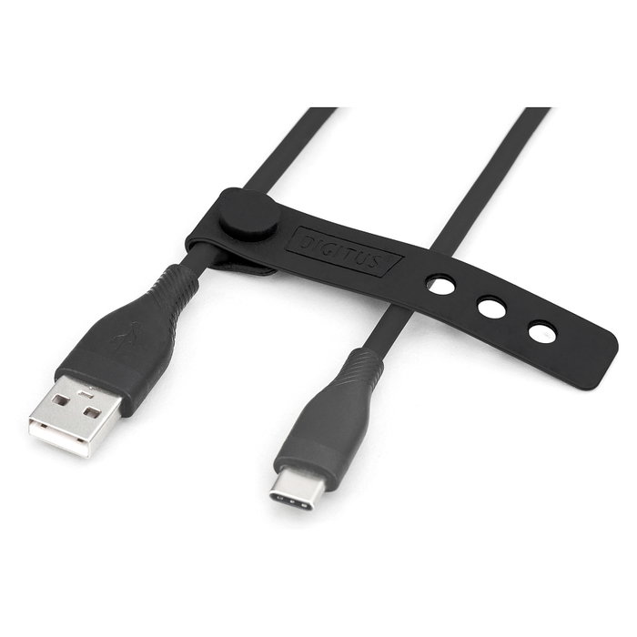 DIGITUS Cable USB 2.0 de Silicona USB A a USB C, 0,5 m, Negro