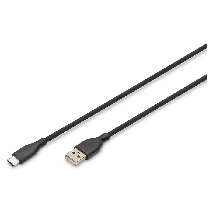 DIGITUS Cable USB 2.0 de Silicona USB A a USB C, 0,5 m, Negro