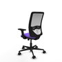 Silla de oficina Zulema con mecanismo Sincro tapizada con Tela color Lila y malla color Blanco. Equipada con lumbar 1D, Brazos 2D y Ruedas 65mm nailon