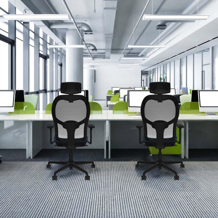 PIQUERAS Y CRESPO Silla de oficina Jorquera con mecanismo Sincro, Azul marino y Blanco PIQUERAS Y CRESPO Silla de oficina Jorquera con mecanismo Sincro, Azul marino y Blanco