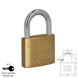WOLFPACK LINEA PROFESIONAL Candado de Latón Arco Normal 30 mm Nº3