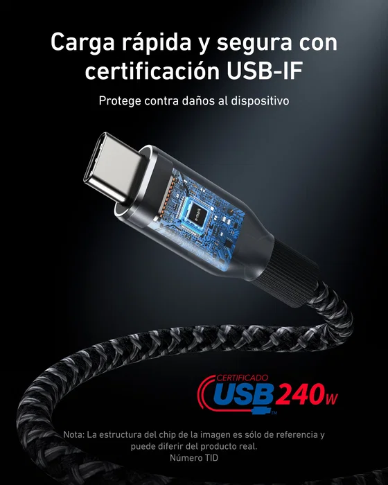 Anker A88E2011 Cable USB-C a USB-C de 0.9m (3ft) para Carga Rápida 240W, Trenzado Reciclado Prime
