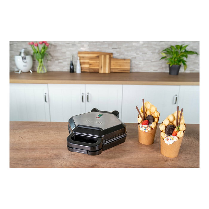 UNOLD 48245 Bobby - Máquina para Gofres Bubble Hexagonal, Placas Antiadherentes, 700W, Negro y Plata, Cable 0.7m
