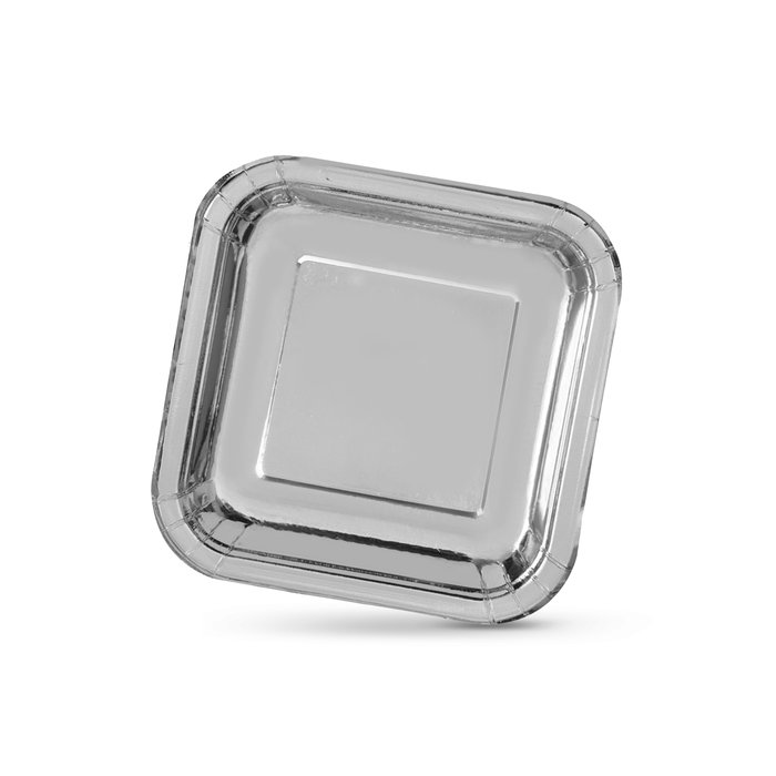 Algon Set 10 Platos Cartón Plata Cuadrados 20 cm (18 Unidades)