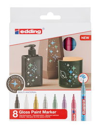 EDDING 751 Marcadores de Tinta Opaca Permanente Cónico Blíster de 8 Colores