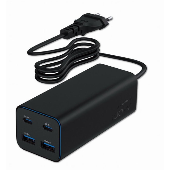 GEMBIRD TA-UC-2A2C-PD100-01-BK Cargador de Carga Rápida con 3 Puertos USB Tipo C, Negro GEMBIRD TA-UC-2A2C-PD100-01-BK Cargador de Carga Rápida con 3 Puertos USB Tipo C, Negro