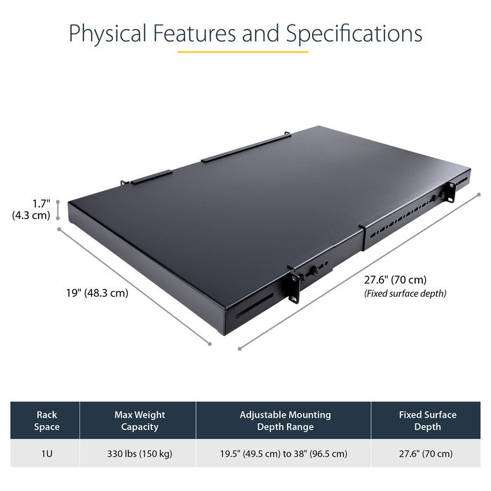 StarTech Estante Ajustable 1U para Rack de Servidores - Bandeja Universal de 19" (49.5 a 96.5cm) - Capacidad 150kg, Acero Negro, Incluye Tornillos StarTech Estante Ajustable 1U para Rack de Servidores - Bandeja Universal de 19" (49.5 a 96.5cm) - Capacidad 150kg, Acero Negro, Incluye Tornillos